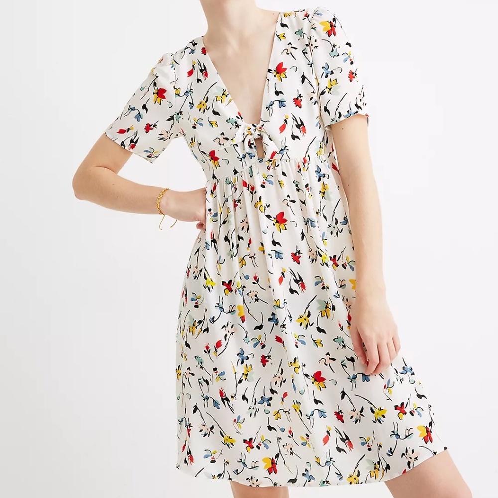 Madewell NWOT Tie-Front Mini Dress in Drifting Flowers